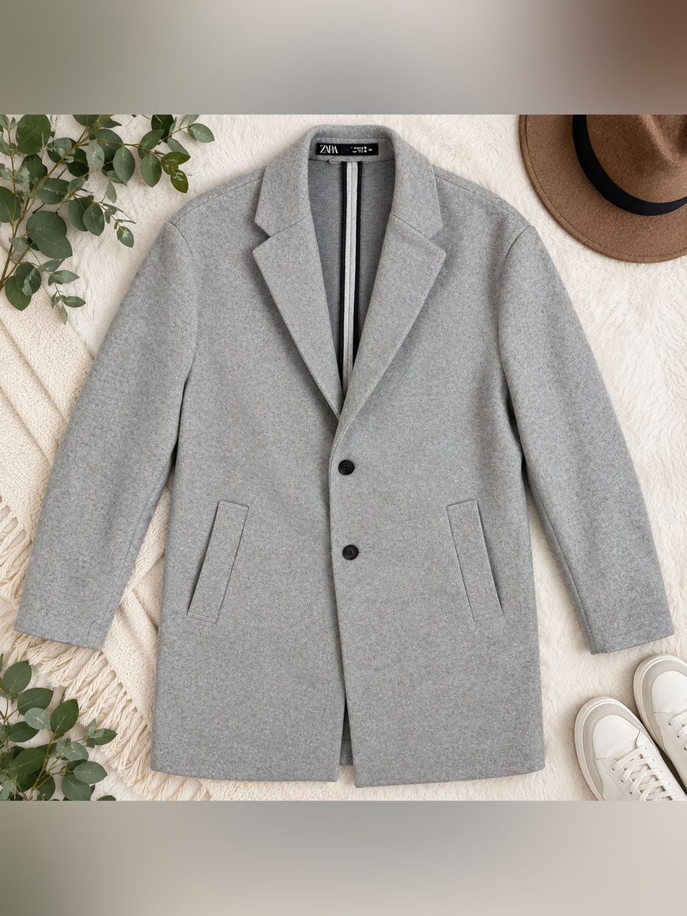 ZARA 4 Way Stretch Coat Light Gray Long Overcoat